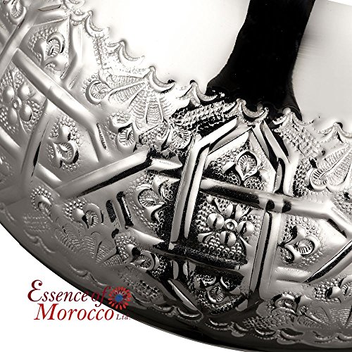 Tetera Marroquí en Plata Maillechort con Filtro Integrado y Manopla Auténtica Tradicional Modelo Grabado con Diseño Clásico Arabe Hecho a Mano Extra Grande (Aproximadamente 1 litro 10 vasos)