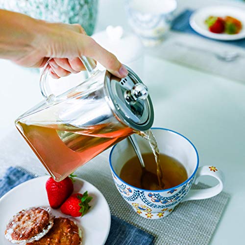Teteras de vidrio con infusor extraíble, vidrio de borosilicato de Wisolt High Caldera de té de hojas sueltas en forma cuadrada, 304 colador y tapa de acero inoxidable - Stovetop Safe (750ML)