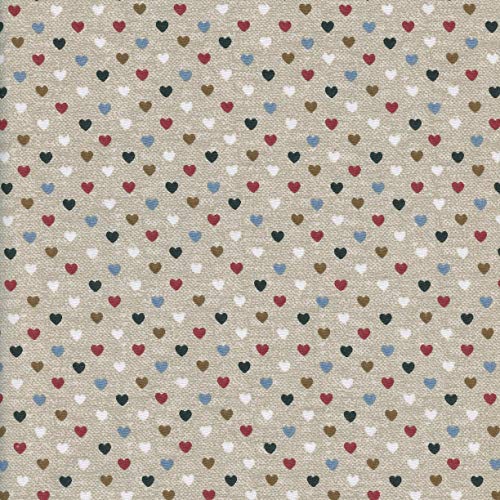 Textiles français Tela Aspecto Lino - pequeños Corazones (Les Petits Coeurs) - Rojo, Chocolate, Azul Cielo, Blanco y Negro | 100% algodón Suave | Ancho: 140 cm (por Metro Lineal)*