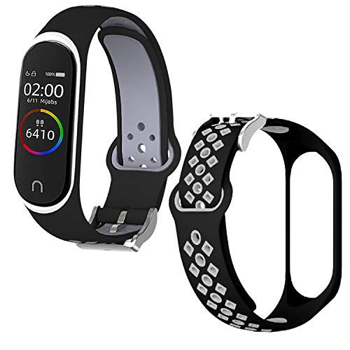 Th-some Correa para Xiaomi Mi Band 4 / Mi Band 3, Agujero de Aire Transpirable Colorido Suave Silicona Bracelet de Repuesto Deportivo, Correa de Silicona Suave Reemplazable Pulsera, Gris y Negro