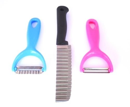 Thai-Market - Juego de 3 cuchillos para decorar verduras y frutas en forma de onda o en tiras