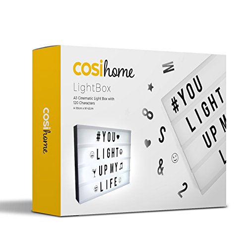 The Body Source Cosi Home ™ - Caja de luz LED en Formato A3 con Letras, Emoji, emoticonos y símbolos para Mensajes Personalizados. Alimentado por batería y USB