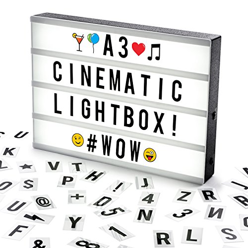 The Body Source Cosi Home ™ - Caja de luz LED en Formato A3 con Letras, Emoji, emoticonos y símbolos para Mensajes Personalizados. Alimentado por batería y USB