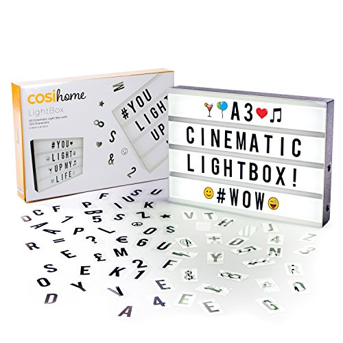 The Body Source Cosi Home ™ - Caja de luz LED en Formato A3 con Letras, Emoji, emoticonos y símbolos para Mensajes Personalizados. Alimentado por batería y USB
