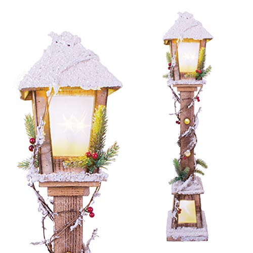 The Christmas Workshop 71200 - Farola de madera con luz LED blanca cálida, decoración navideña para interiores, ventanas con estrellas heladas, funciona con pilas, 85 x 16 x 16 cm, madera, 85 cm