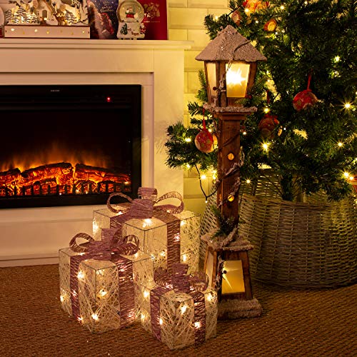 The Christmas Workshop 71200 - Farola de madera con luz LED blanca cálida, decoración navideña para interiores, ventanas con estrellas heladas, funciona con pilas, 85 x 16 x 16 cm, madera, 85 cm