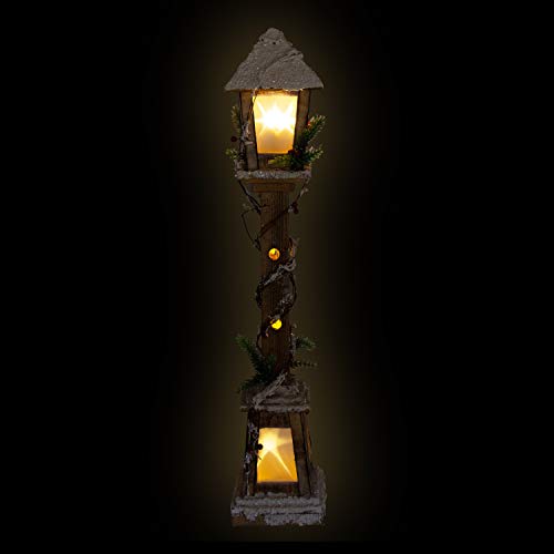 The Christmas Workshop 71200 - Farola de madera con luz LED blanca cálida, decoración navideña para interiores, ventanas con estrellas heladas, funciona con pilas, 85 x 16 x 16 cm, madera, 85 cm