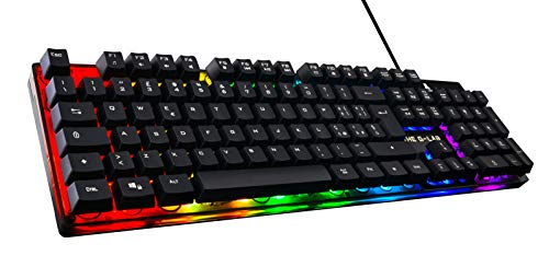THE G-LAB Keyz Iridium Teclado Gaming QWERTY Incluye Ñ con Cable de Alto Rendimiento - Teclado Gaming con Retroiluminación RGB Multicolor, 6 Macros, 26 Teclas Anti-ghosting – PC Xbox One PS4 (Negro)