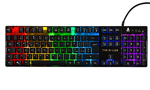 THE G-LAB Keyz Iridium Teclado Gaming QWERTY Incluye Ñ con Cable de Alto Rendimiento - Teclado Gaming con Retroiluminación RGB Multicolor, 6 Macros, 26 Teclas Anti-ghosting – PC Xbox One PS4 (Negro)