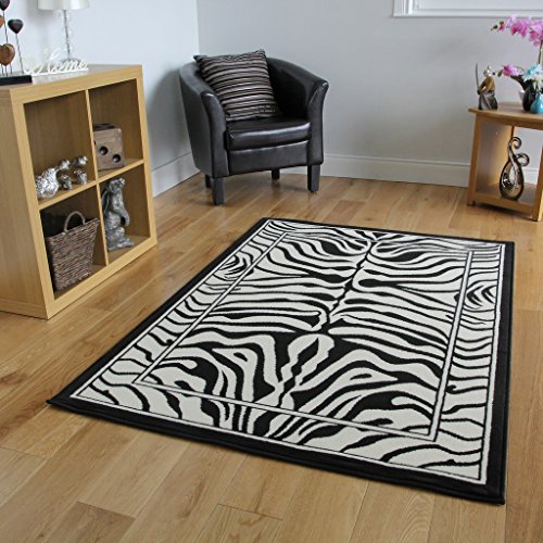 The Rug House Alfombra Safari Animal Estampado Raya Cebra Blanco y Negro 63cm x 110cm (2 pies 1" x 3 pies 7")