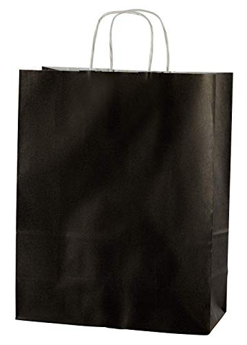 Thepaperbagstore 25 Bolsas De Papel De Colores, Reciclables Y Reutilizables, con Asas Retorcidas, Negro - Medianas 250x110x310mm