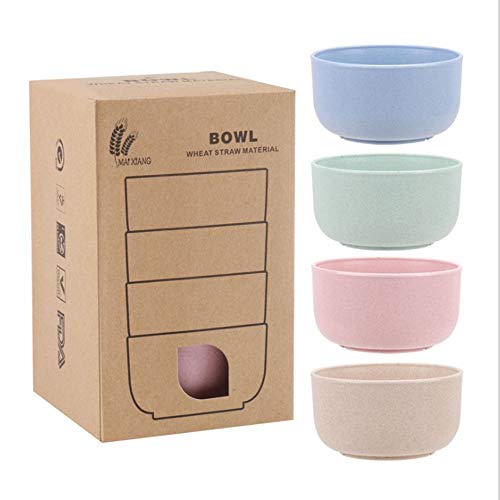 TheStriven 4 Piezas Cuencos Fabricados con Paja de Trigo Tazones de Consomé Cuenco para Ensalada Cuenco para Sopa Cuencos de bambú con Capacidad Cuenco de Plástico con Diseño de Paja de Trigo (A)
