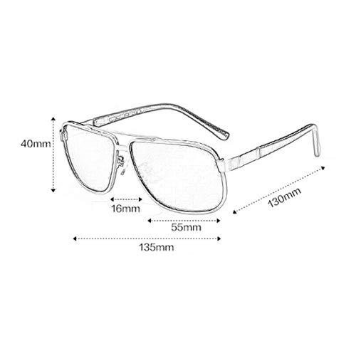 Thirteen Gafas De Sol Polarizadas Hombres Espejo De Metal Marco Cuadrado Espejo De Conducción Protección UV Sombrilla Personalizable Miopía Gafas De Sol (Color : Black Frame)