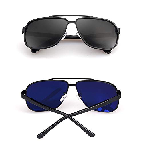 Thirteen Gafas De Sol Polarizadas Hombres Espejo De Metal Marco Cuadrado Espejo De Conducción Protección UV Sombrilla Personalizable Miopía Gafas De Sol (Color : Black Frame)
