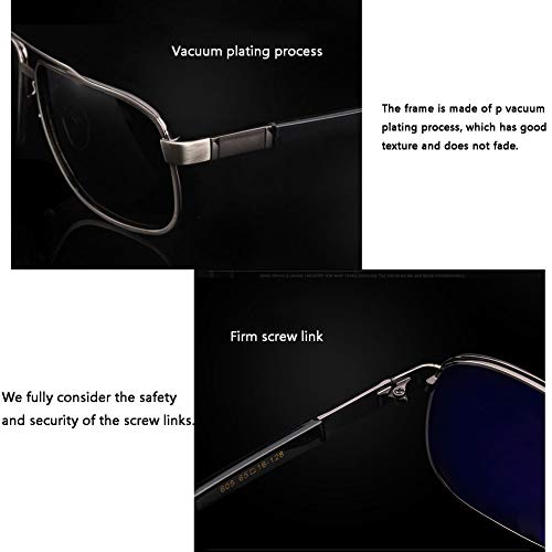 Thirteen Gafas De Sol Polarizadas Hombres Espejo De Metal Marco Cuadrado Espejo De Conducción Protección UV Sombrilla Personalizable Miopía Gafas De Sol (Color : Black Frame)
