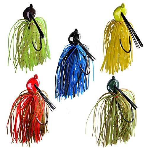 THKFISH 20 g / 0.7 oz Jigs de Pesca de Agua Salada de Agua Dulce Color Mezclado Faldas señuelos de Pesca para Bass Crappie Panfish 5 Unids/Set