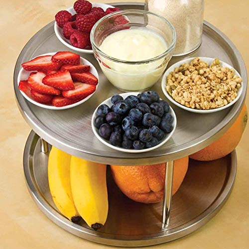 Tiamu Estante de Especias Bandeja de Organizador de Acero Inoxidable Plataforma Giratoria Soporte de Mesa de 2 Niveles Giratorio para Mesa de Comedor Encimeras de Cocina Gabinetes