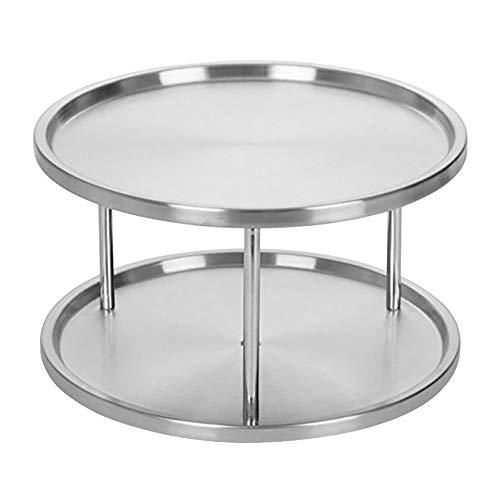 Tiamu Estante de Especias Bandeja de Organizador de Acero Inoxidable Plataforma Giratoria Soporte de Mesa de 2 Niveles Giratorio para Mesa de Comedor Encimeras de Cocina Gabinetes