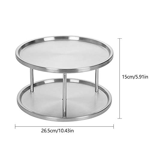 Tiamu Estante de Especias Bandeja de Organizador de Acero Inoxidable Plataforma Giratoria Soporte de Mesa de 2 Niveles Giratorio para Mesa de Comedor Encimeras de Cocina Gabinetes