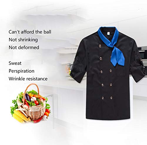 TIANMIAOTIAN Profesión Cocinero Chaqueta Manga Larga Respirable Algodón Banda Collar Restaurante Occidental Hotel Camarero Uniforme Unisexo M-3XL,Blanco,XL