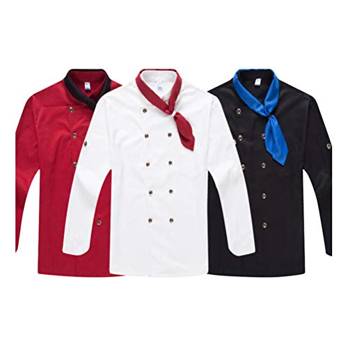TIANMIAOTIAN Profesión Cocinero Chaqueta Manga Larga Respirable Algodón Banda Collar Restaurante Occidental Hotel Camarero Uniforme Unisexo M-3XL,Blanco,XL