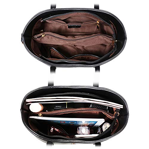 TIBES Bolso de cuero de la PU de la PU de las mujeres de la manera + bolso de hombro + monedero + sostenedor determinado de la tarjeta 4pcs Negro
