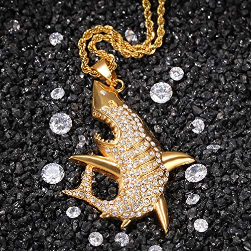 Tiburón Colgante, Hip-Hop de Acero Inoxidable Chapado en Oro Diamantes Collar de la Personalidad, Apto para Hombres Mujeres