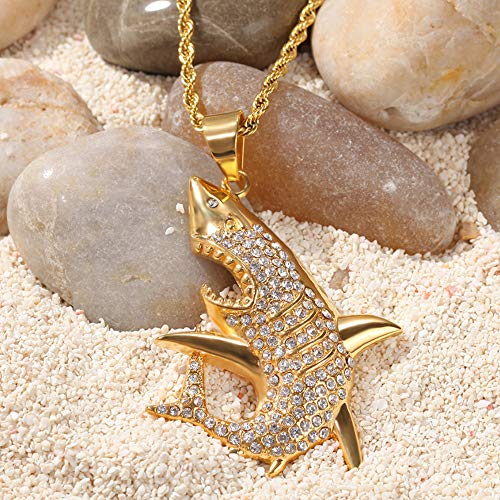 Tiburón Colgante, Hip-Hop de Acero Inoxidable Chapado en Oro Diamantes Collar de la Personalidad, Apto para Hombres Mujeres