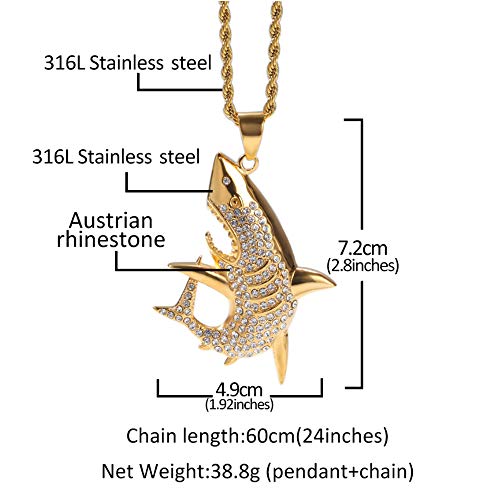 Tiburón Colgante, Hip-Hop de Acero Inoxidable Chapado en Oro Diamantes Collar de la Personalidad, Apto para Hombres Mujeres