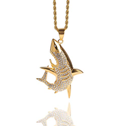 Tiburón Colgante, Hip-Hop de Acero Inoxidable Chapado en Oro Diamantes Collar de la Personalidad, Apto para Hombres Mujeres