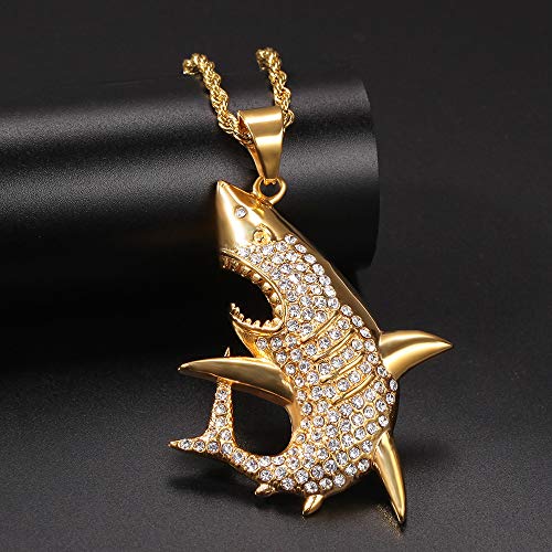 Tiburón Colgante, Hip-Hop de Acero Inoxidable Chapado en Oro Diamantes Collar de la Personalidad, Apto para Hombres Mujeres