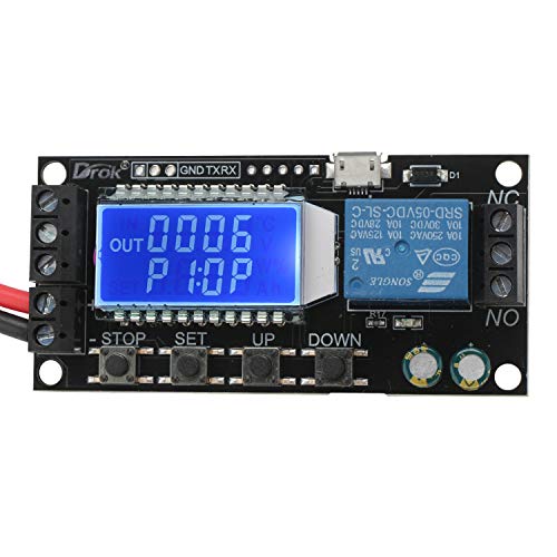 Tiempo de retardo Relé, Droking temporizador Controlador de retraso Módulo 5V 12V 24V Retraso Ciclo temporizador Retardo de activación ajustable Interruptor de control Tarjeta de relé con pantalla LCD