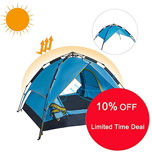 Tienda de campaña- Tienda de campaña emergente impermeable, tienda de campaña automática instantánea de fácil instalación, tienda de playa para la familia de 3 o 4 personas contra el viento UV