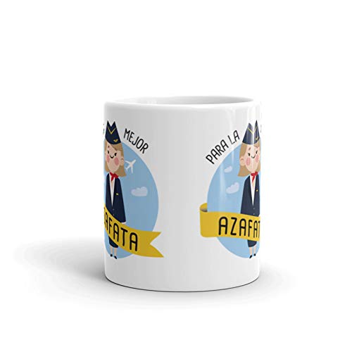 tiendaoink Original y simpática Taza de Porcelana Blanca con asa Decorada con el Mensaje para la Mejor azafata.