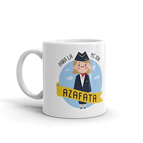 tiendaoink Original y simpática Taza de Porcelana Blanca con asa Decorada con el Mensaje para la Mejor azafata.