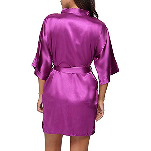 TIFIY Ropa Interior Lencería Mujer Seda Bata de Encaje Babydoll Camisón Pijama de Encaje Sexy Camisón Kimono Cardigan Robe Cintúra Mangas Media Ropa de Dormir Talla Grandes(Rojo Vivo,L)