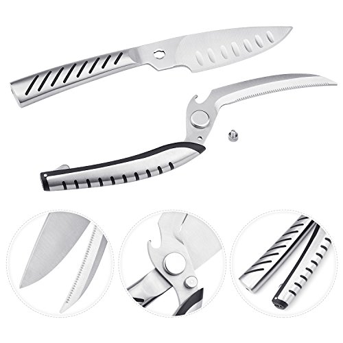 Tijeras de cocina multifunción,Miusikit Heavy Duty acero inoxidable de Sharp Cut Aves de Corral Hueso y carne, pescado y pollo tijeras. separable barbacoa cuchillo y abrebotellas.
