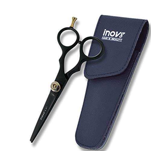 Tijeras japonesas de peluquería de acero inoxidable de 5.5 pulgadas, calidad increíble, bordes convexos afilados con perilla de tensión ajustable, bolsa de cuero gratis