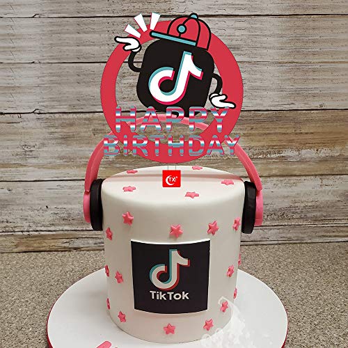 TIK Tok - Decoración para tarta de cumpleaños con texto en inglés "Happy Birthday"