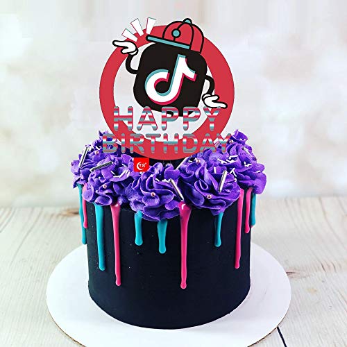 TIK Tok - Decoración para tarta de cumpleaños con texto en inglés "Happy Birthday"