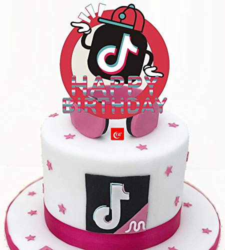 TIK Tok - Decoración para tarta de cumpleaños con texto en inglés "Happy Birthday"