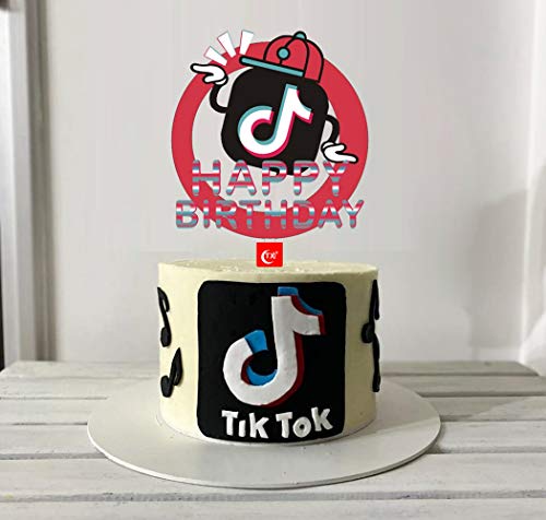 TIK Tok - Decoración para tarta de cumpleaños con texto en inglés "Happy Birthday"