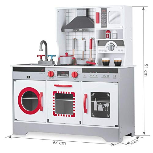 Tiktaktoo Completo Cocinita en Blanco Rojo de Madera Cocina de Juego de Niños Cocina de Juguete Hecha Cocina con Luz y Sonido Nuevo