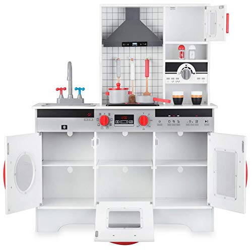 Tiktaktoo Completo Cocinita en Blanco Rojo de Madera Cocina de Juego de Niños Cocina de Juguete Hecha Cocina con Luz y Sonido Nuevo