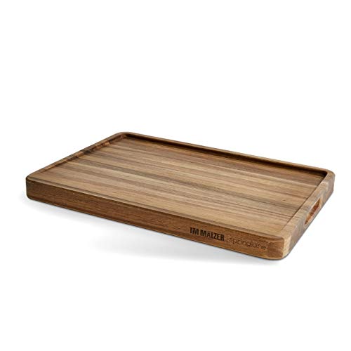 Tim Mälzer tabla de cortar de madera de acacia con ranuras para recoger los líquidos y muescas de agarre, tabla de madera, tabla de cocina - 52 x 38 x 4 cm