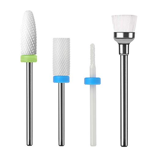 TIMESETL 4 Piezas Fresas de Cerámica 2.35MM Pulidora de Uñas Profesional para Uñas Acrilicas+ Cepillo de Limpio