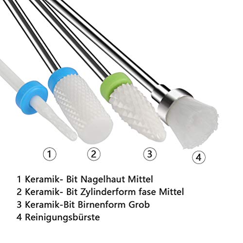 TIMESETL 4 Piezas Fresas de Cerámica 2.35MM Pulidora de Uñas Profesional para Uñas Acrilicas+ Cepillo de Limpio