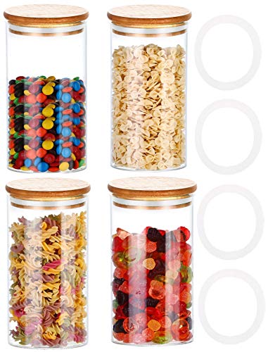 Tinajas de cristal con tapa, juego de 4, herméticas, 8 juntas, 1,2 l., aptas para el lavavajillas.