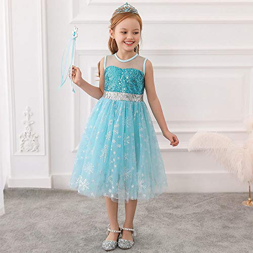 Tingxx Elemento De Hielo Y Nieve Princesa con Lentejuelas Capa Gasa Falda Niñas Escenario Disfraces 110#