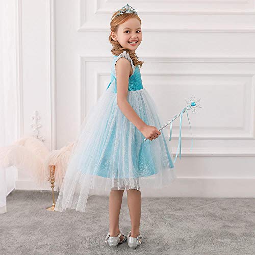 Tingxx Vestido De Princesa De Elemento De Hielo con Manga De Avión con Lentejuelas Disfraz De Rendimiento para Niños 100#
